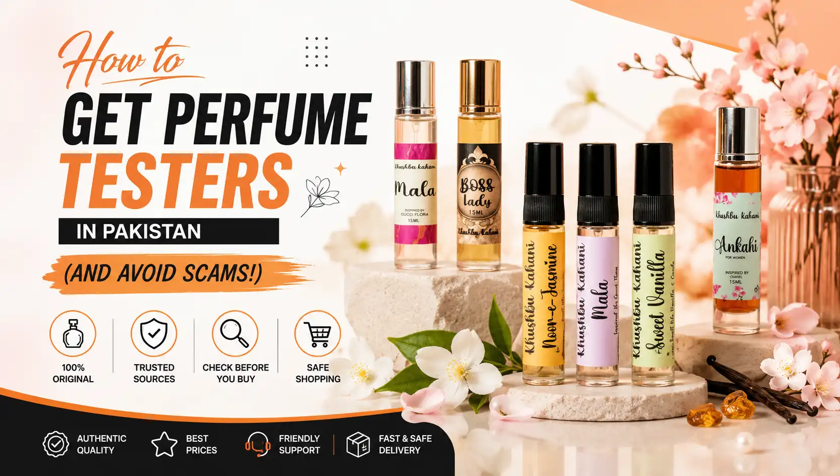A collection of original perfume testers in Pakistan without retail boxes on a clean background.
